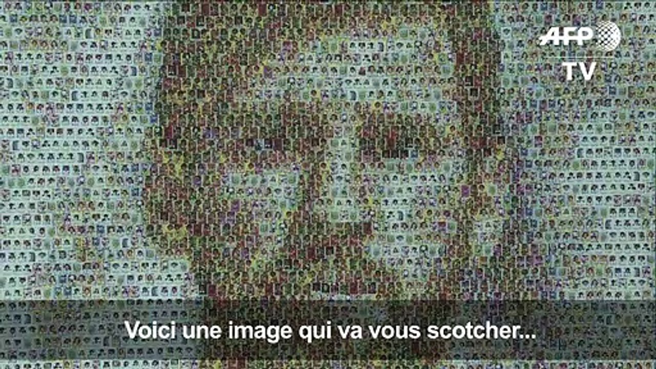 Une fresque de Messi réalisée avec des autocollants