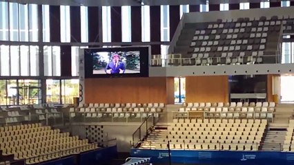 El presidente Puigdemont envia un mensaje desde Alemania durante la inauguración del Palau del Deporte de Tarragona