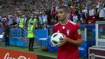 Iran player tries acrobatic throw in and fails
