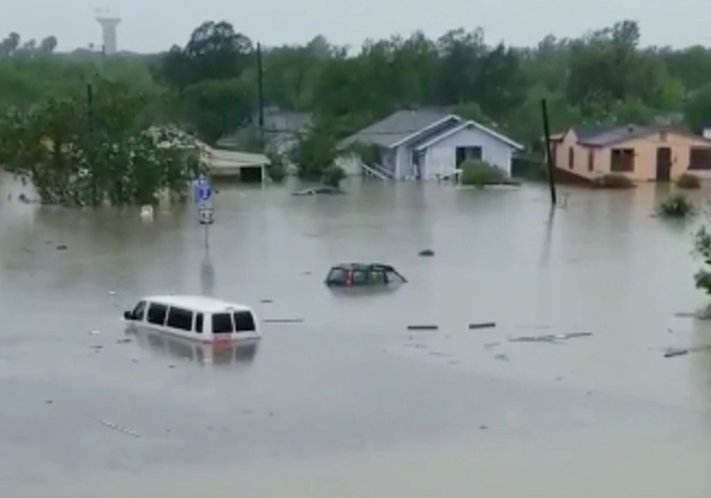 Roads and Buildings Submerged in Floodwater in Mercedes, Texas