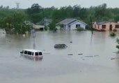 Roads and Buildings Submerged in Floodwater in Mercedes, Texas