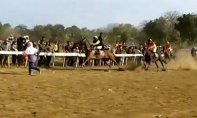 Seberangi Lintasan Pacuan, Seorang Penonton Tertabrak Kuda