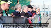 Dozens of protesters gathered in Portsmouth today, calling for Condor Ferries to pay its non-EU workers a living wage.