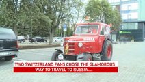 Swiss fans arrive in vintage tractor after 1800km journey