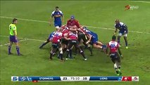 The Lions made it 21 wins in a row against South African teams as Madosh Tambwe's late try earned the Lions a 26-23 victory against the 14 men of the Stormers a