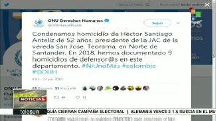 La ONU condena el asesinato de líder social colombiano en Santander