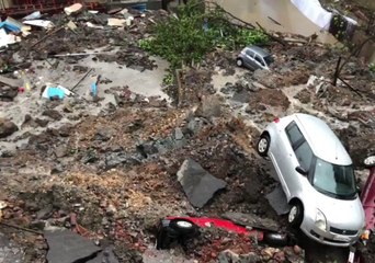 Wall Collapses in Mumbai Following Heavy Rain, Damaging Road and Cars