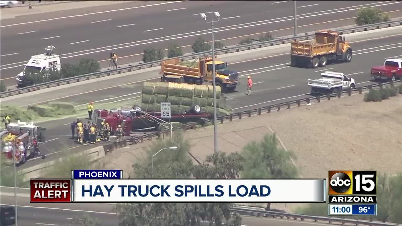 Hay spills onto Interstate 10 near Sky Harbor