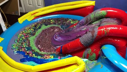 MIXING ALL OUR GIANT MIXED SLIME IN OUR RAINBOW POOL - MAKING THE BIGGEST SLIME SMOOTHIE EVER