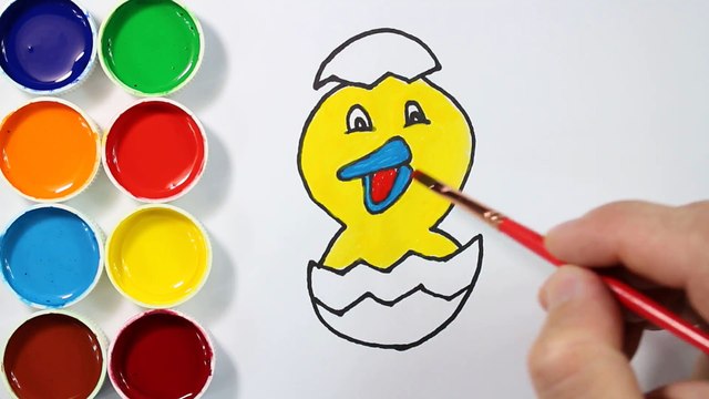 Comment dessiner et peindre le poussin - Coloriage pour les enfants - Couleurs d'art pour les enfants - Apprendre le dessin