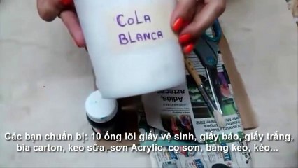 Cách làm bình cắm  hoa giả cổ bằng lõi giấy