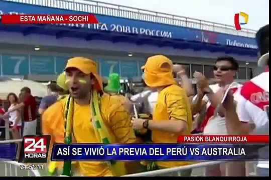 Sochi: celebraciones de la hinchada peruana antes y después del partido