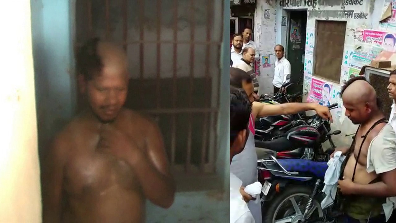 काला कोट पहनकर वकील बने जल्लाद, युवक के सिर, मूंछ और दाढ़ी के बाल मुड़वाये, देखें वीडियो
