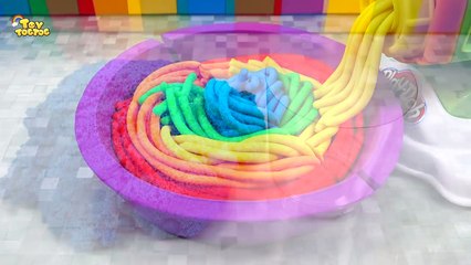 Play Doh Rainbow Pasta Noodle Kinetic Sand Dish Surprise Toys Learn Colors for Kids