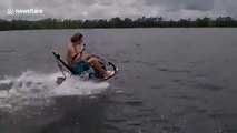 Floridalı bir genç, sörf tahtasına elektrikli motor ve bir sandalye montajlamış.Nasıl icat?