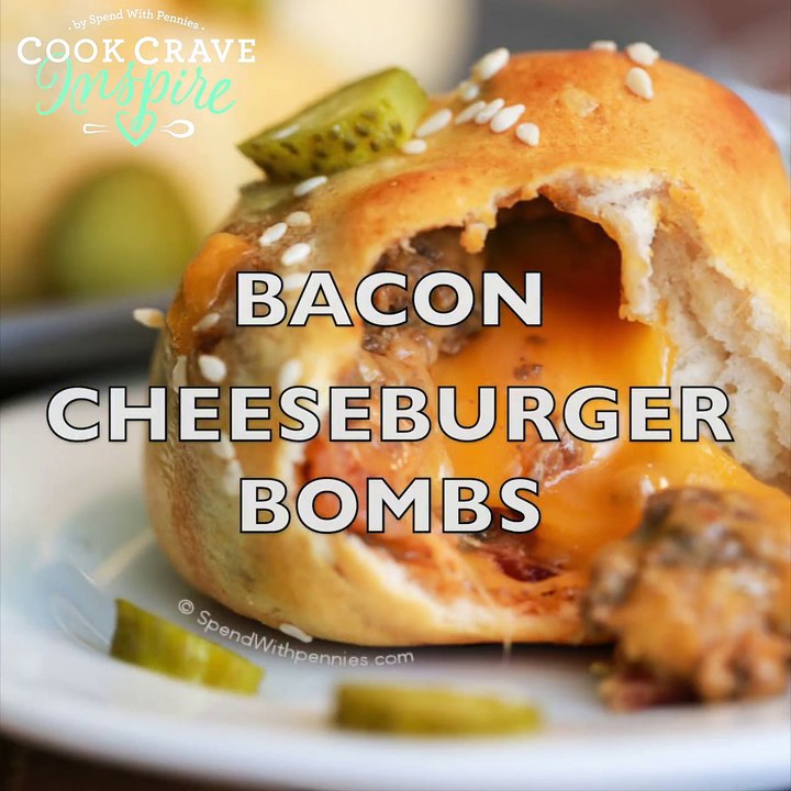 BACON CHEESEBURGER Bombs!  Loaded with cheese, bacon and all of the fixin's ...  the PERFECT weekend snack!  (Full recipe link in the comments!)Printable reci