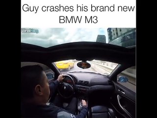 شاب يصور نفسه وهو يدمر سيارته البي إم دبليو M3 بسبب تهوره