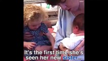 طفلة تحاول تهدئة شقيقتها الرضيعة بشكل مذهل جداً.. فيديو