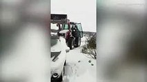 شاهد ماذا فعلت هذه السيدة لتتحدى العاصفة الثلجية
