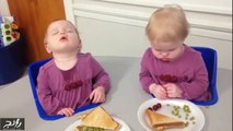 فيديو لطفلتين توأم يغلبهما النوم أثناء تناولهما وجبة الإفطار.. لن تتمالك نفسك من الضحك