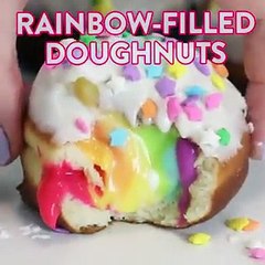 طريقة عمل دونات قوس قزح المحشية بالفيديو
