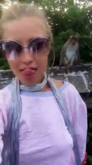 قرد يقوم بمعاقبة سائحة سخرت منه.. فيديو مضحك للغاية