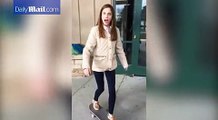 فيديو مضحك لفتاة حاولت استعراض مهاراتها في استخدام لوح التزلج