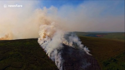 Dramatic aerial views of large gorse fire still raging in Northern Ireland
