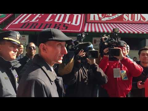 BOSTON RED SOX Sam Kennedy shows off FENWAY PARK to Police Commissioner WILLIAM EVANS