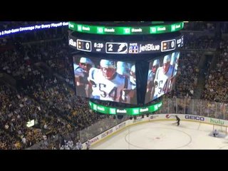 TEDY BRUSCHI RAY BOURQUE FIRE UP BRUINS CROWD