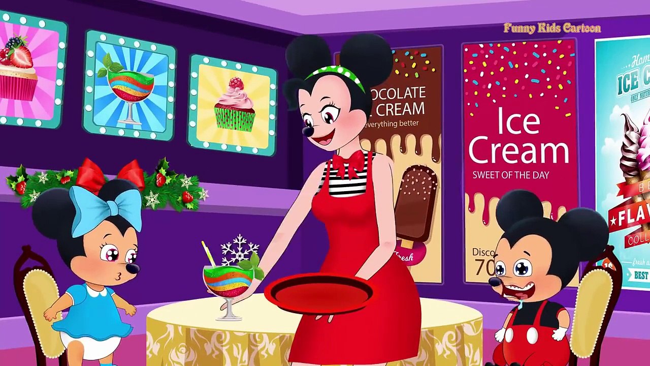Mickey Mouse et Minnie Mouse mangent la crème glacée colorée! Finger Family Song Comptines maternelles