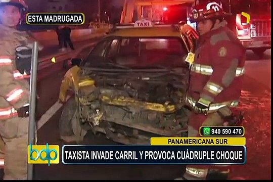 Panamericana Sur: taxista invade carril contrario y provoca cuádruple choque