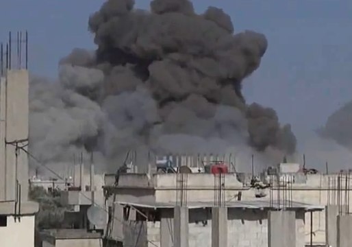 Black Smoke Billows into Sky After Air Strike in Nawa, Daraa Province