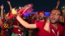 Les supporters anglais et belges célèbrent la qualification
