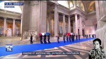 Simone et Antoine Veil entrent au Panthéon entourés de leur famille et d'Emmanuel Macron