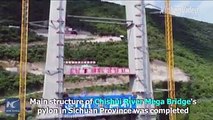 503 meters above the water! A main pylon of a mega suspension bridge in China's Sichuan was topped off, marking a major breakthrough in the 2,009-meter-long bri