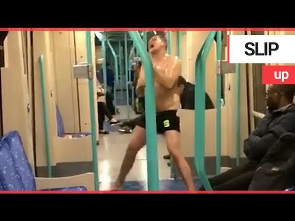 Half naked man covers himself in baby oil on London tube | SWNS TV