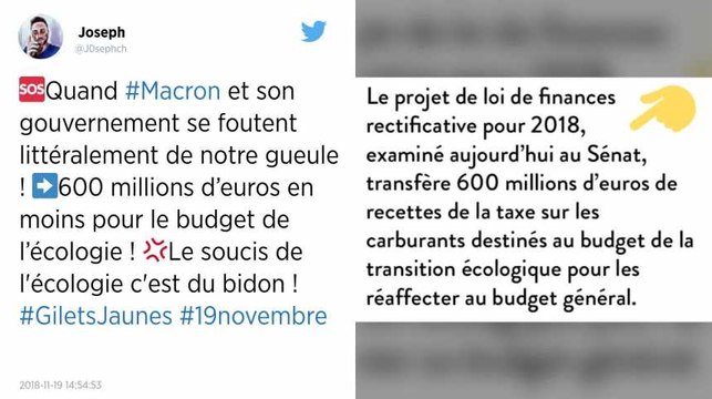 Taxes : Le gouvernement transfère 577 millions d’euros du budget de l’écologie vers le budget général