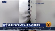 Aux Canaries, une gigantesque vague s'écrase contre un immeuble