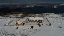 Kar Yağışıyla Beyaza Bürünen Göl Manzaralı Hazar Baba Dağı Drone İle Görüntülendi
