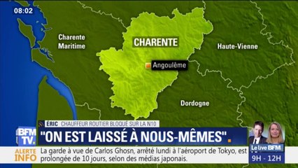 Gilets jaunes: "Ça fait 2 nuits qu'on dort sur la nationale" témoigne un chauffeur routier bloqué sur la N10, près d'Angoulême