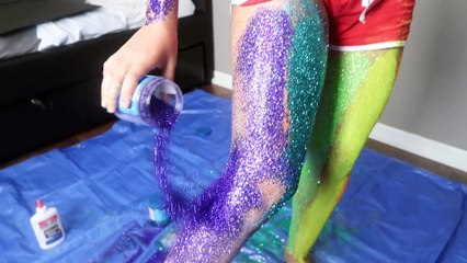 FULL BODY RAINBOW GLITTER AND GLUE PEEL OFF CHALLENGE LOL