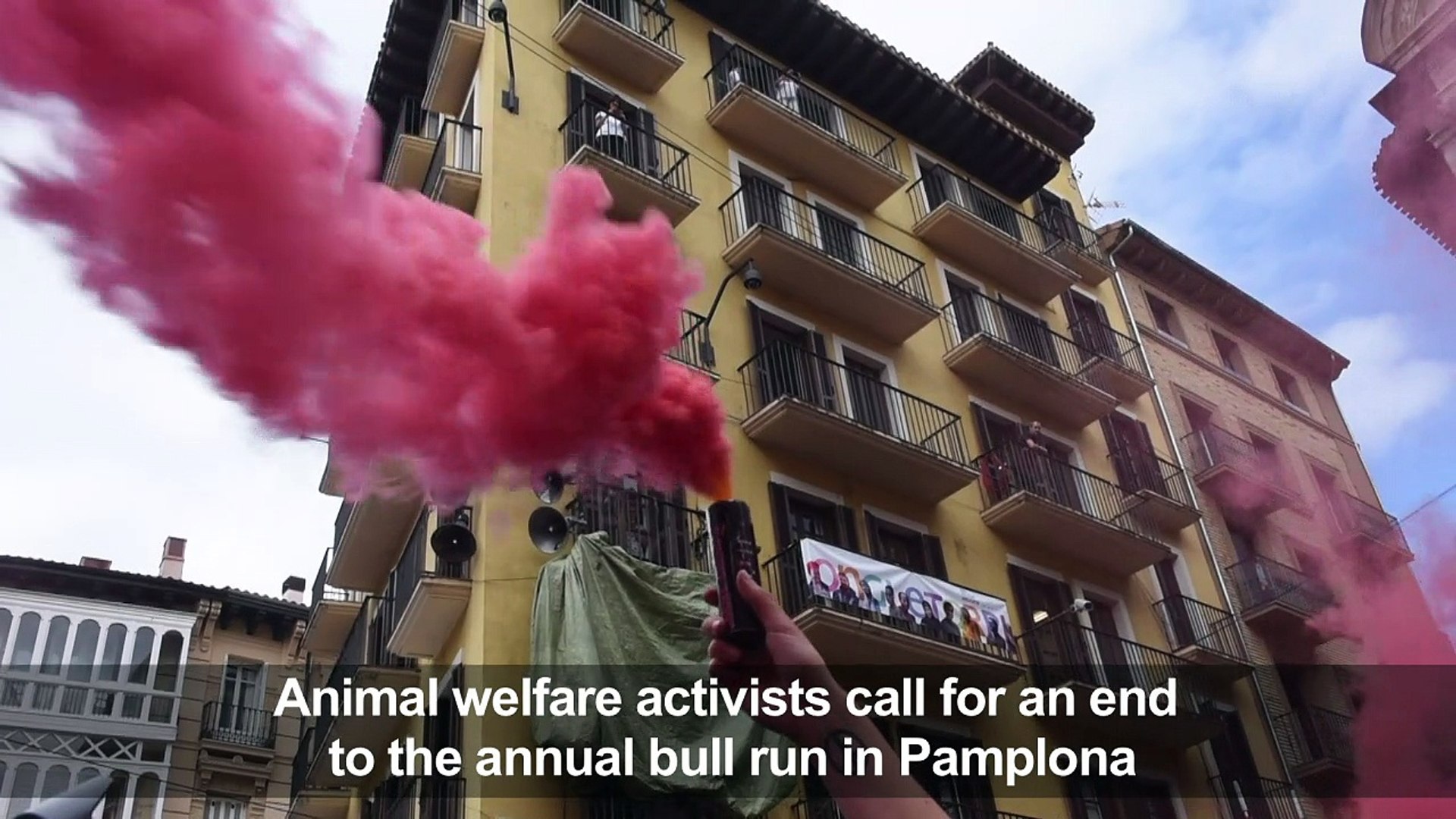 ⁣Animal welfare activists protest in Pamplona