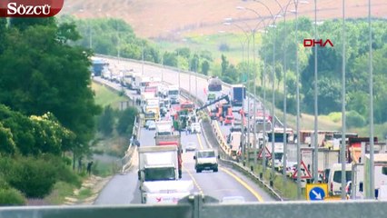 TEM'i kilitleyen kazanın havadan görüntüsü