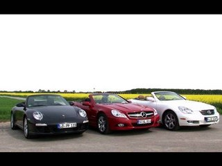 Car show with 3 cabrios - Mercedes SL350, Lexus SC430 and Porsche 911 Cabriolet S