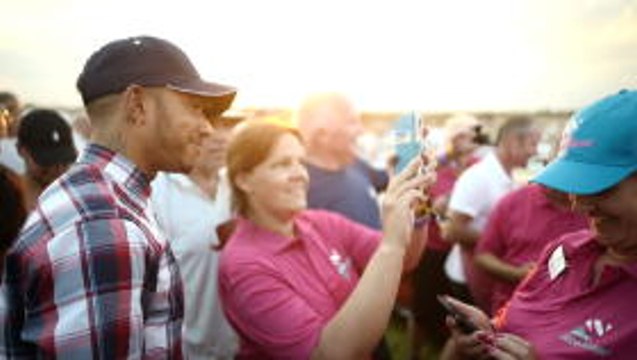 Hamilton meets and greets marshalls and fans at Silverstone