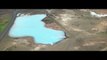 Iceland Krafla volcanic fields, Viti crater lake and geotermal power station Krafla area from drone
