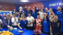 Croatian President Kolinda-Grabar Kitarović singing and dancing with team in dressing room