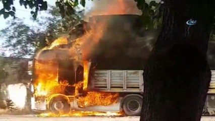 Elektrik tellerine çarpan tır kül oldu