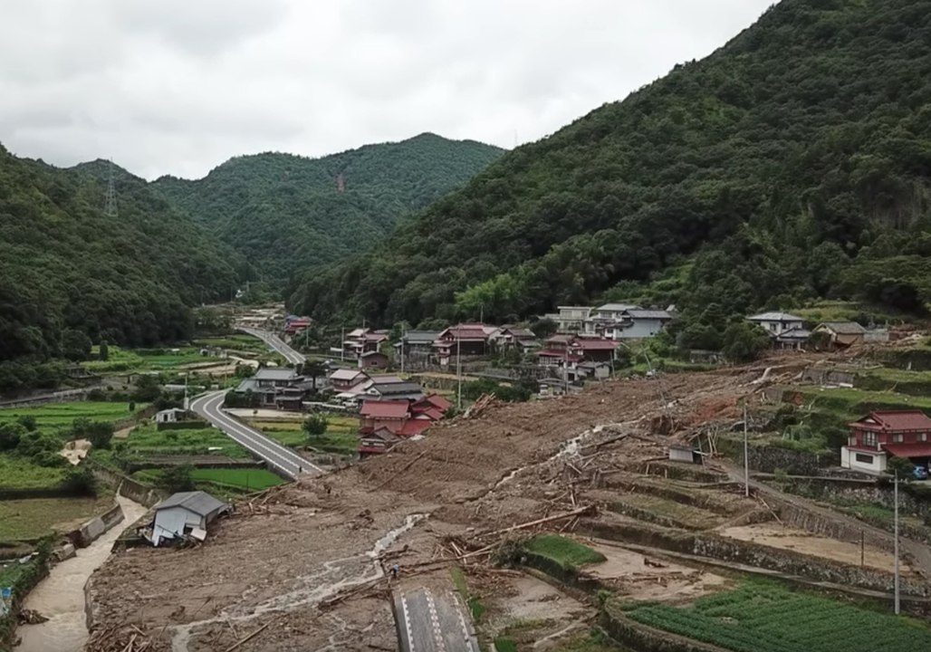Landslides Seen in Hiroshima Prefecture Following Severe Flooding